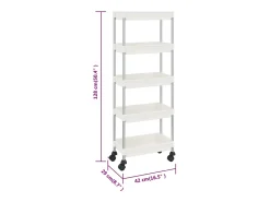 Carrinho cozinha c/ 5 prateleiras ferro/ABS 42x29x128 cm branco