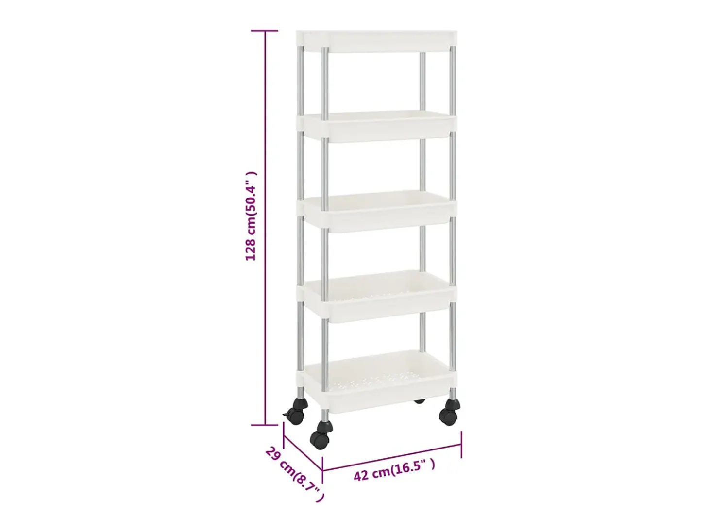 Carrinho cozinha c/ 5 prateleiras ferro/ABS 42x29x128 cm branco