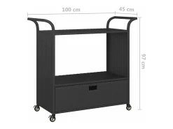 Carrinho de bar com gaveta 100x45x97 cm vime PE preto