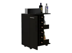 Carrinho de bar com suporte para garrafas e rodas, 82.09 cm X 59.99 cm X 37.49 cm , Preto