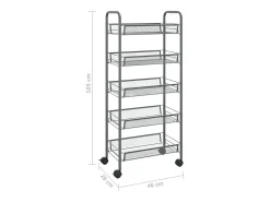 Carrinho de cozinha c/ 5 prateleiras ferro 46x26x105cm cinzento