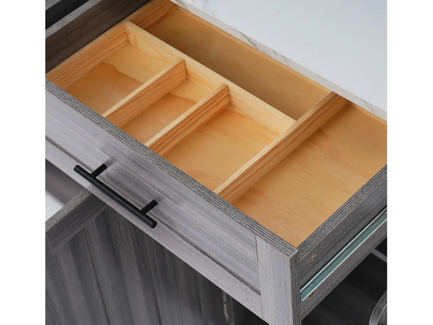 Carrinho de cozinha, Carrinho de mesa 129x76x91,5cm, tampo rebatível, prateleiras interiores, ilha de cozinha, branco + cinzento caqui