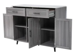 Carrinho de cozinha, Carrinho de mesa 129x76x91,5cm, tampo rebatível, prateleiras interiores, ilha de cozinha, branco + cinzento caqui