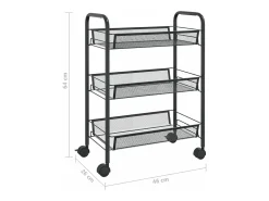 Carrinho de cozinha com 3 prateleiras ferro 46x26x64 cm preto