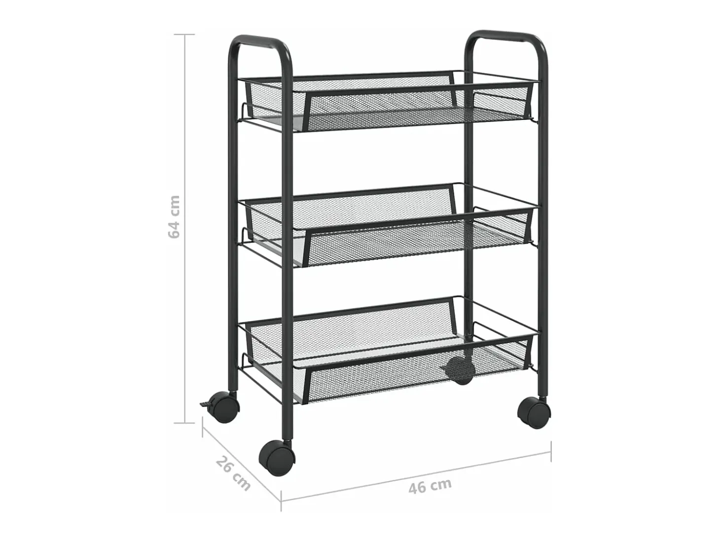 Carrinho de cozinha com 3 prateleiras ferro 46x26x64 cm preto