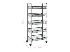 Carrinho de cozinha com 5 prateleiras ferro 46x26x105 cm preto