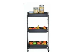 Carrinho de cozinha com 3 prateleiras e rodas, carvalho preto black, 45x77x29 cm