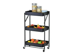 Carrinho de cozinha com 3 prateleiras e rodas, carvalho preto black, 45x77x29 cm