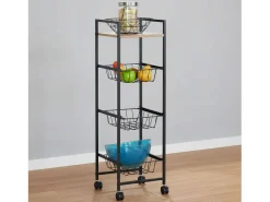 Carrinho de cozinha com fruteira, rodas, carvalho cambriano/preto, 1 prateleira, 3 cestos, 29x95 cm
