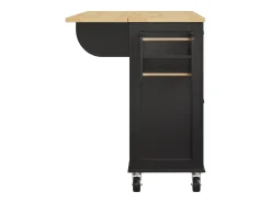 Carrinho de cozinha com rodas, 2 gavetas e 4 portas de vidro, tampo extensível, preto + natural