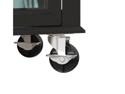 Carrinho de cozinha com rodas, 2 gavetas e 4 portas de vidro, tampo extensível, preto + natural