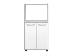 Carrinho de cozinha compacto 60 cm branco mate 2 portas + nicho com prateleira, espaço para micro-ondas, pés de plástico, Made in France