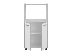 Carrinho de cozinha compacto 60 cm branco mate 2 portas + nicho com prateleira, espaço para micro-ondas, pés de plástico, Made in France