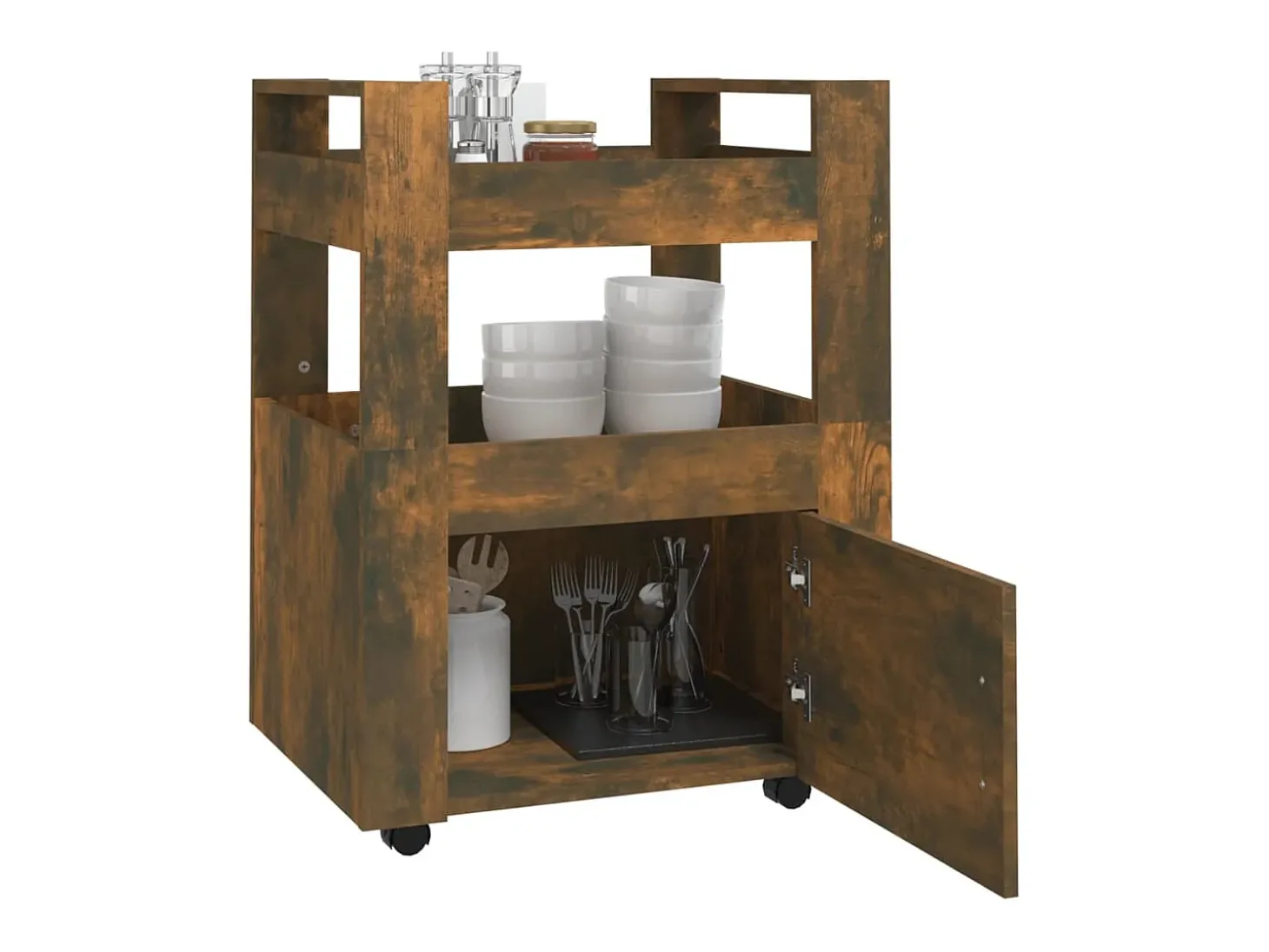 Carrinho de cozinha 60x45x80 cm deriv. madeira carvalho fumado