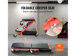 Carrinho de Inspeção SucceBuy Banco de Garagem Dobrável de 91cm, Capacidade 136kg para Mecânico, Equipado com Seis Rodas Giratórias 360° de 6,48 cm