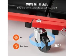 Carrinho de Inspeção SucceBuy Banco de Garagem Dobrável de 91cm, Capacidade 136kg para Mecânico, Equipado com Seis Rodas Giratórias 360° de 6,48 cm