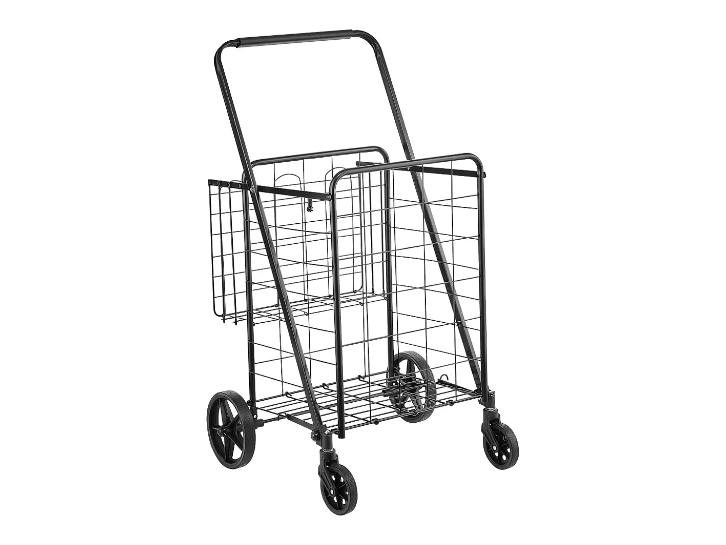 Carrinho de Lavandaria com Rodas SucceBuy, Carga de 50 Kg, 4 Rodas, Carrinho de Supermercado com Mais de 85 L e 2 Cestos