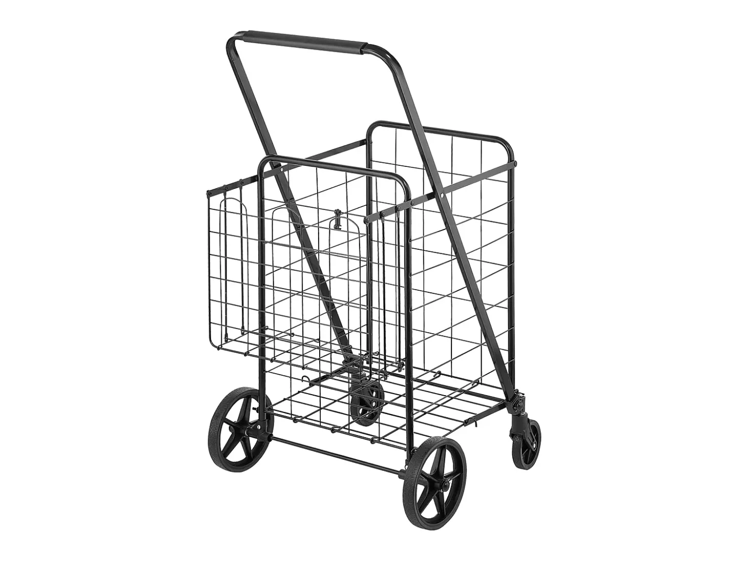 Carrinho de Lavandaria com Rodas SucceBuy, Carga de 50 Kg, 4 Rodas, Carrinho de Supermercado com Mais de 85 L e 2 Cestos