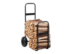 Carrinho de Lenha, SucceBuy Carrinho para Lenha de Aço para 113 kg, Interior/Exterior, Rodas Pneumáticas, Carrinho para Lenha, Suporte para Lareira/Fogo, Preto