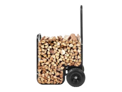 Carrinho de Lenha, SucceBuy Carrinho para Lenha de Aço para 113 kg, Interior/Exterior, Rodas Pneumáticas, Carrinho para Lenha, Suporte para Lareira/Fogo, Preto