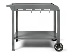Carrinho Livoo GS168G para plancha 2-3 queimadores, aço cinza, bandejas espaçosas, ganchos ajustáveis, rodas dentadas