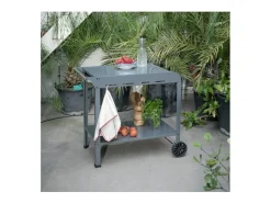 Carrinho Livoo GS168G para plancha 2-3 queimadores, aço cinza, bandejas espaçosas, ganchos ajustáveis, rodas dentadas