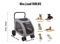 Carrinho para Cão SucceBuy, 4 Rodas com Freios, Capacidade de Carga 73 kg, Altura Ajustável, Tecido Oxford 600D