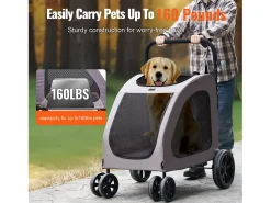 Carrinho para Cão SucceBuy, 4 Rodas com Freios, Capacidade de Carga 73 kg, Altura Ajustável, Tecido Oxford 600D