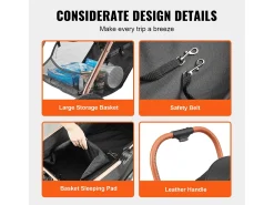 Carrinho para Cão SucceBuy, 4 Rodas com Freios, Capacidade de Carga 30 kg, Tecido Oxford 800D, para Cães de Porte Pequeno/Médio, Preto