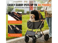 Carrinho para Cão SucceBuy, 4 Rodas com Freios, Capacidade de Carga 30 kg, Tecido Oxford 800D, para Cães de Porte Pequeno/Médio, Preto