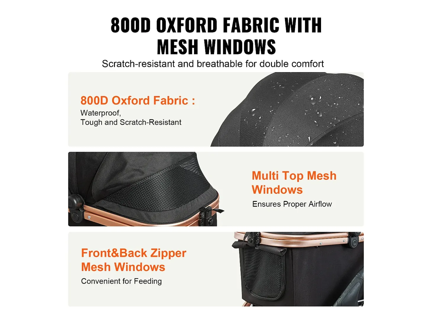 Carrinho para Cão SucceBuy, 4 Rodas com Freios, Capacidade de Carga 30 kg, Tecido Oxford 800D, para Cães de Porte Pequeno/Médio, Preto