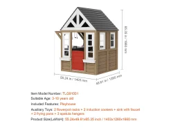 Casa de Brinquedo Infantil, SucceBuy Casa de Brinquedo de Madeira para Crianças com Porta, Janela e Lava-loiça