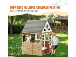 Casa de Brinquedo Infantil, SucceBuy Casa de Brinquedo de Madeira para Crianças com Porta, Janela e Lava-loiça