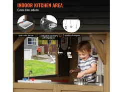 Casa de Brinquedo Infantil, SucceBuy Casa de Brinquedo de Madeira para Crianças com Porta, Janela e Lava-loiça