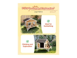 Casa de Gato Elevada SucceBuy, 110,5x85,3x78,7 cm, Nicho para Gato Externo Isolamento em Espuma, Abrigo de Madeira com Grande Plataforma, Telhado de Asfalto