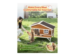 Casa de Gato Elevada SucceBuy, 110,5x85,3x78,7 cm, Nicho para Gato Externo Isolamento em Espuma, Abrigo de Madeira com Grande Plataforma, Telhado de Asfalto