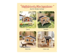Casa de Gato Elevada SucceBuy, 110,5x85,3x78,7 cm, Nicho para Gato Externo Isolamento em Espuma, Abrigo de Madeira com Grande Plataforma, Telhado de Asfalto