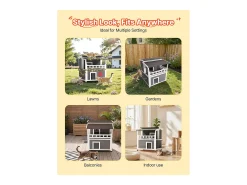 Casa de Gato Elevada SucceBuy, 84 x 75 x 82 cm, Nicho para Gato Externo Isolamento em Espuma, Abrigo de Madeira 2 Andares, para 1-3 Gatos Selvagens