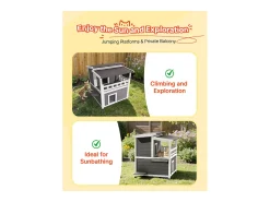 Casa de Gato Elevada SucceBuy, 84 x 75 x 82 cm, Nicho para Gato Externo Isolamento em Espuma, Abrigo de Madeira 2 Andares, para 1-3 Gatos Selvagens