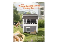 Casa de Gato Elevada SucceBuy, 84 x 75 x 82 cm, Nicho para Gato Externo Isolamento em Espuma, Abrigo de Madeira 2 Andares, para 1-3 Gatos Selvagens
