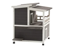 Casa de Gato Elevada SucceBuy, 84 x 75 x 82 cm, Nicho para Gato Externo Isolamento em Espuma, Abrigo de Madeira 2 Andares, para 1-3 Gatos Selvagens