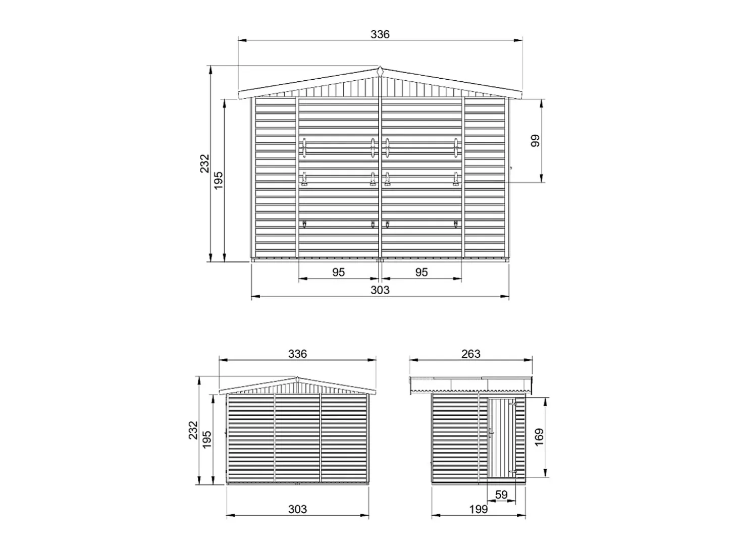 Casa de jardim de madeira - H232x336x263 cm / 6m² - M150