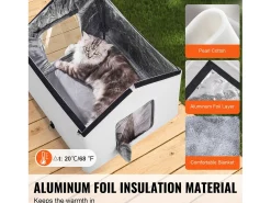 Casa para Gatos, SucceBuy, Casa Aquecida para Gatos, Abrigo Dobrável para Gatos com Almofada Térmica, Cinzento, Tamanho M