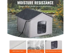 Casa para Gatos, SucceBuy, Casa Aquecida para Gatos, Abrigo Dobrável para Gatos com Almofada Térmica, Cinzento, Tamanho M