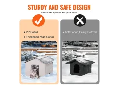 Casa para Gatos, SucceBuy, Casa Aquecida para Gatos, Abrigo Dobrável para Gatos com Almofada Térmica, Cinzento, Tamanho M