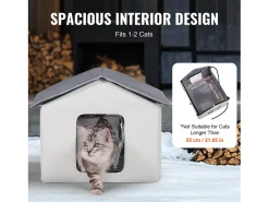 Casa para Gatos, SucceBuy, Casa Aquecida para Gatos, Abrigo Dobrável para Gatos com Almofada Térmica, Cinzento, Tamanho M