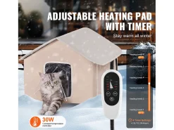 Casa para Gatos, SucceBuy Cama Elevada e Aquecida com Almofada Térmica, Castanho (Médio)