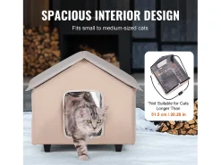 Casa para Gatos, SucceBuy Cama Elevada e Aquecida com Almofada Térmica, Castanho (Médio)