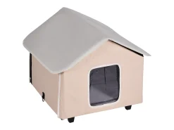 Casa para Gatos, SucceBuy Cama Elevada e Aquecida com Almofada Térmica, Castanho (Médio)