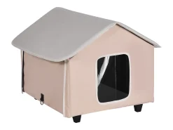 Casa para Gatos, SucceBuy Cama Elevada e Aquecida com Almofada Térmica, Castanho (Médio)